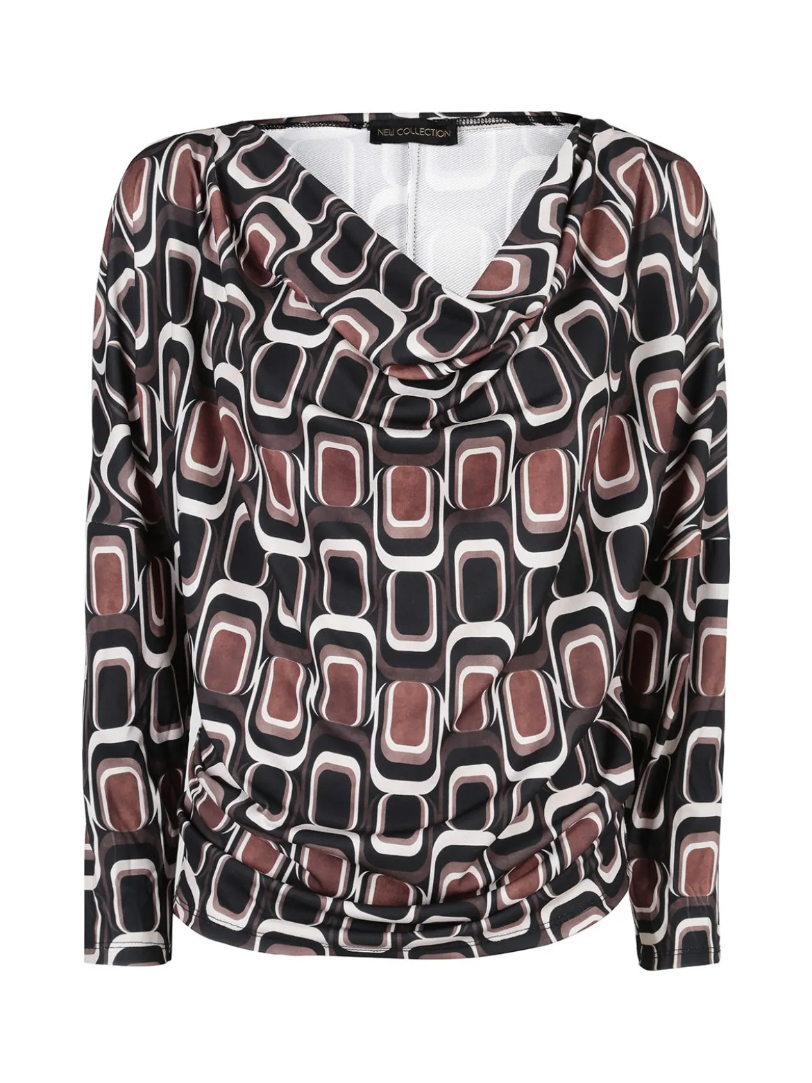 Unique Blusa donna fantasia con scollo a cascata - nero