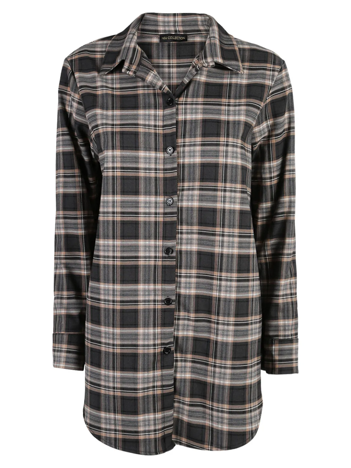 Unique Maxi camicia donna oversize a quadri - grigio scuro