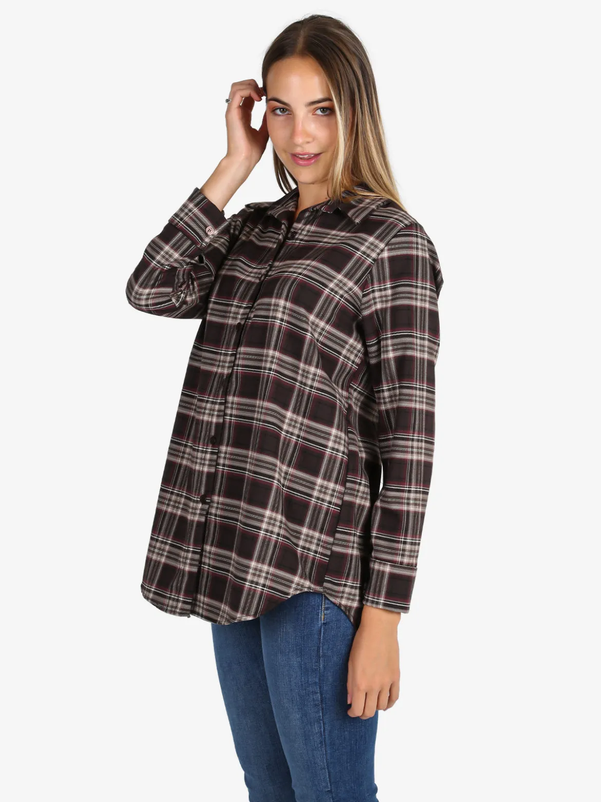 Unique Maxi camicia donna oversize a quadri - moro