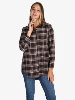 Unique Maxi camicia donna oversize a quadri - moro