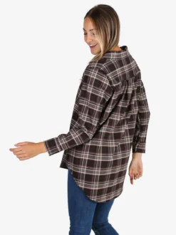 Unique Maxi camicia donna oversize a quadri - moro