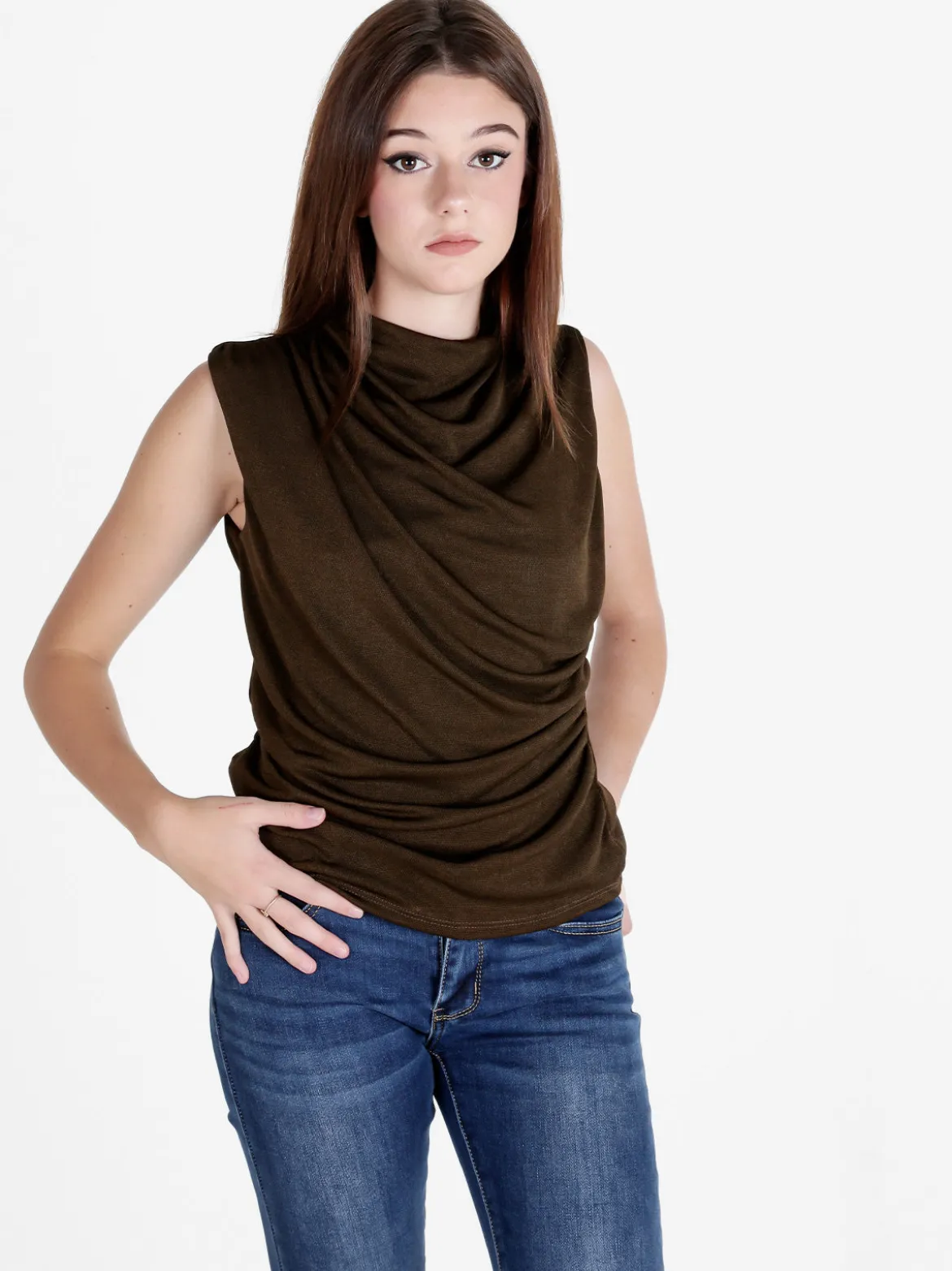 Unique Top donna drappeggiato con scollo a cascata
