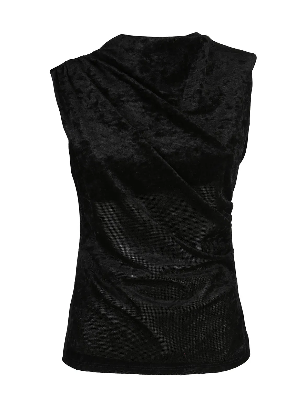 Unique Top donna in velluto con scollo a cascata - nero