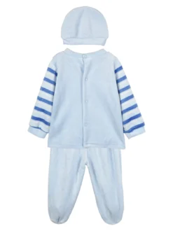 Urchin Completo lungo da neonato in ciniglia con accessori - azzurro