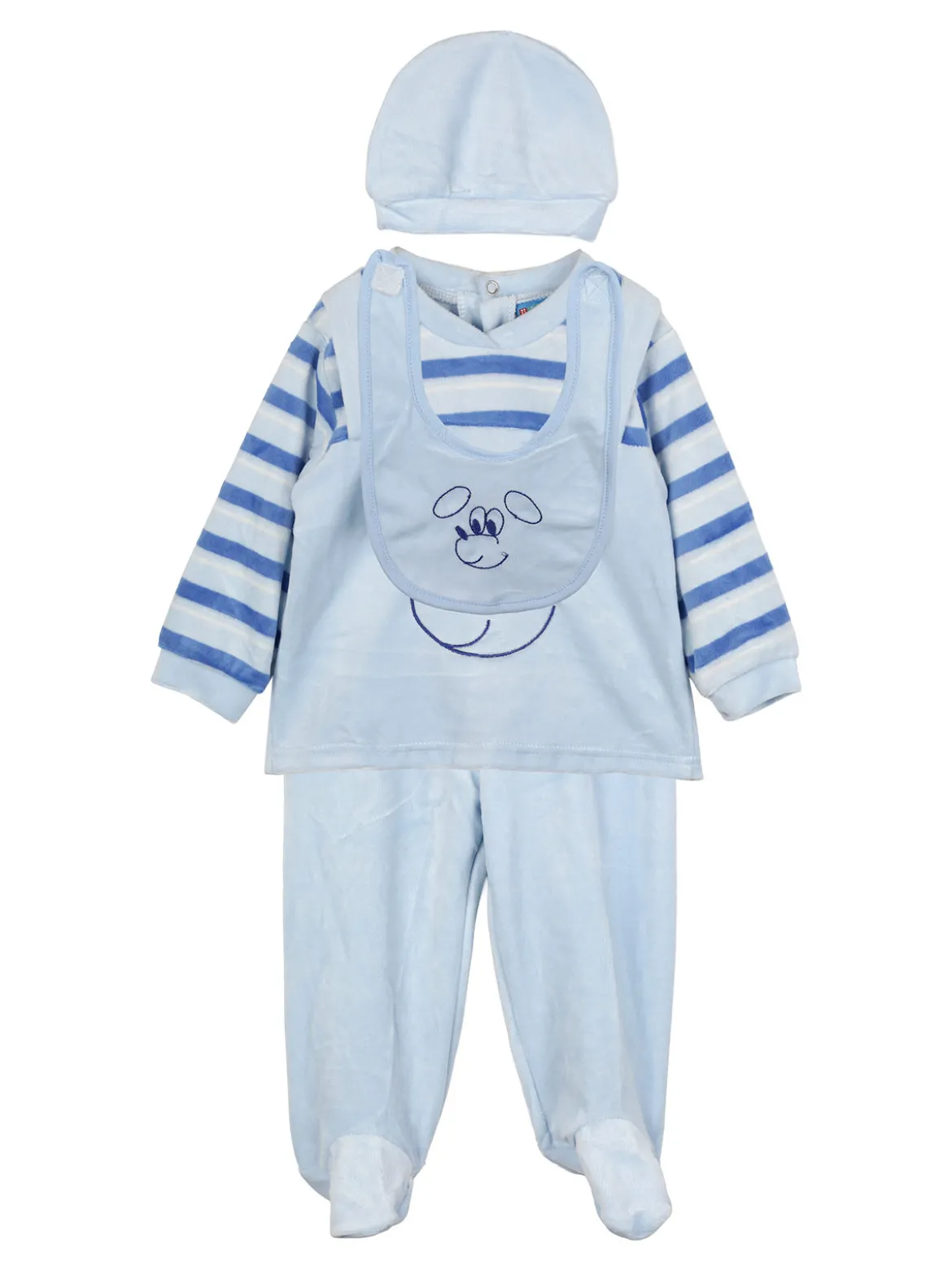 Urchin Completo lungo da neonato in ciniglia con accessori - azzurro