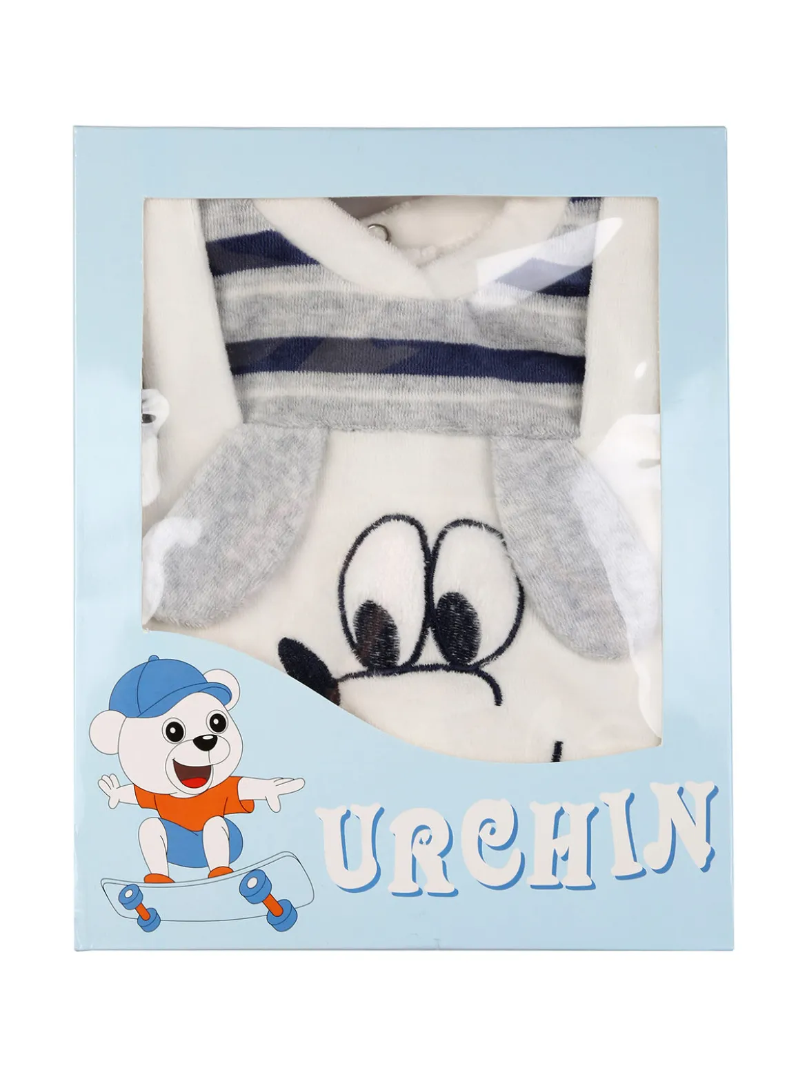 Urchin Completo lungo da neonato in ciniglia con accessori - azzurro