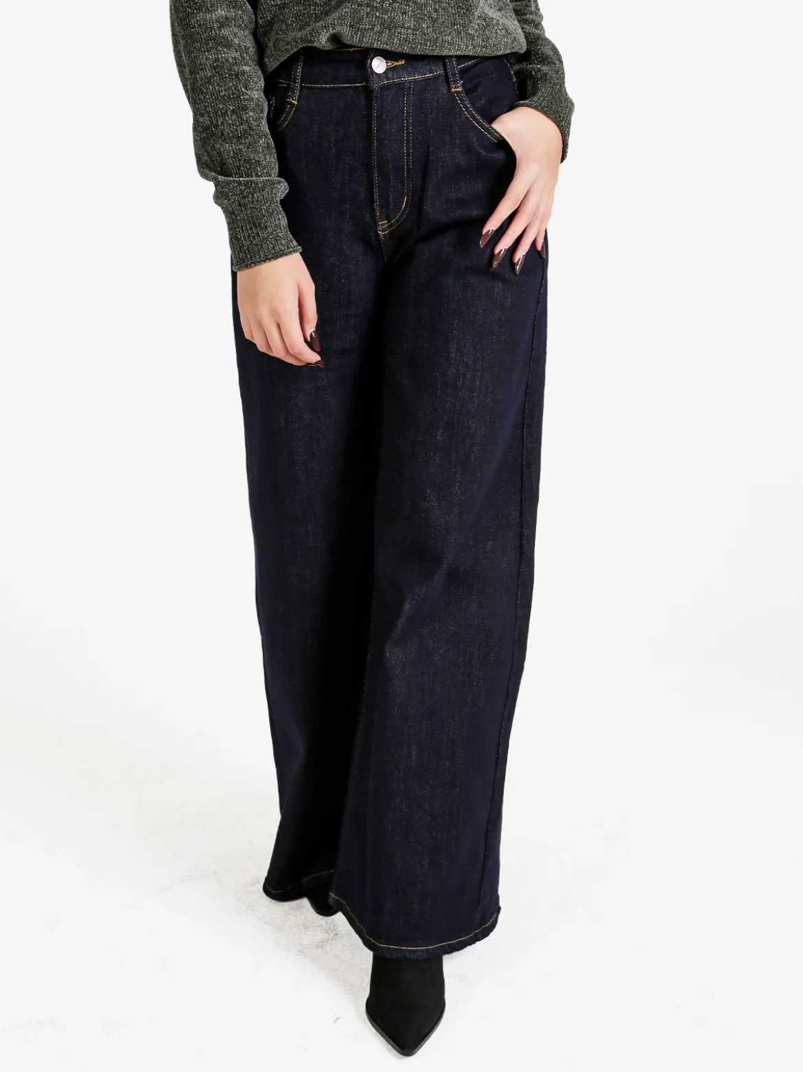 Vale Denim Jeans donna a gamba larga - nero