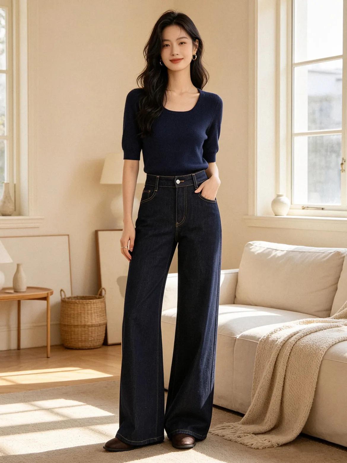 Vale Denim Jeans donna a gamba larga - nero