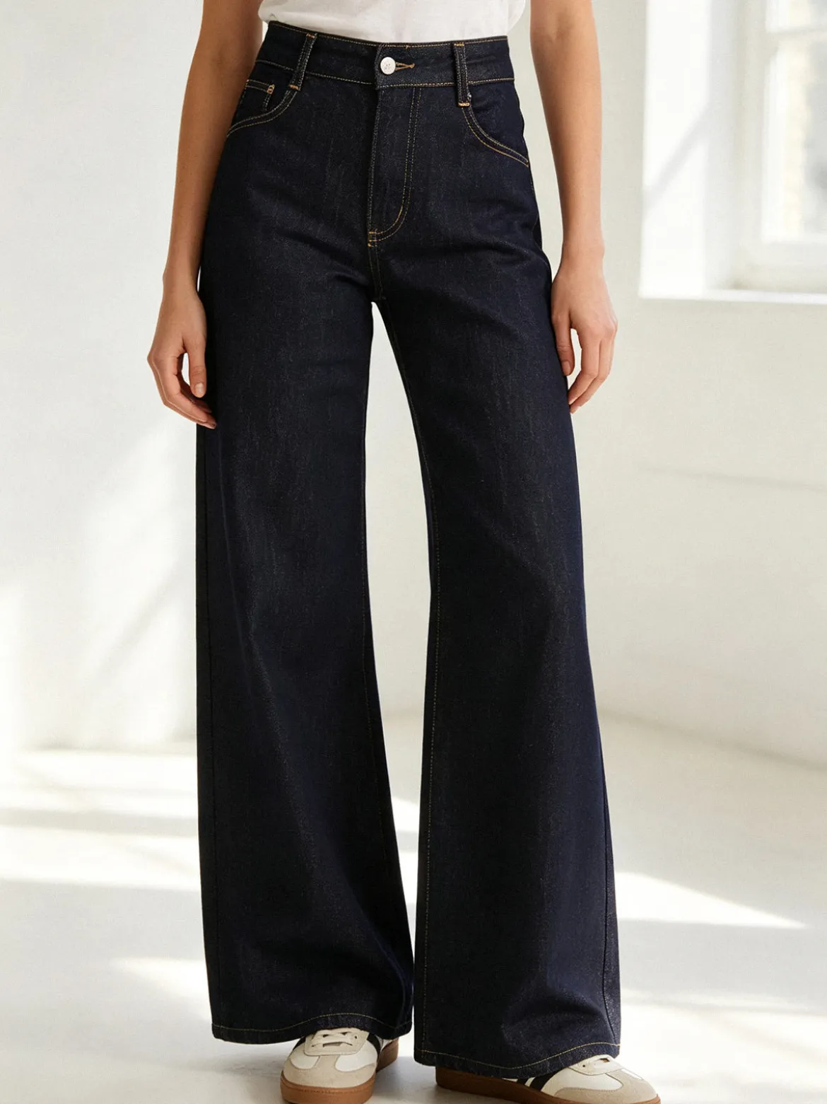 Vale Denim Jeans donna a gamba larga - nero