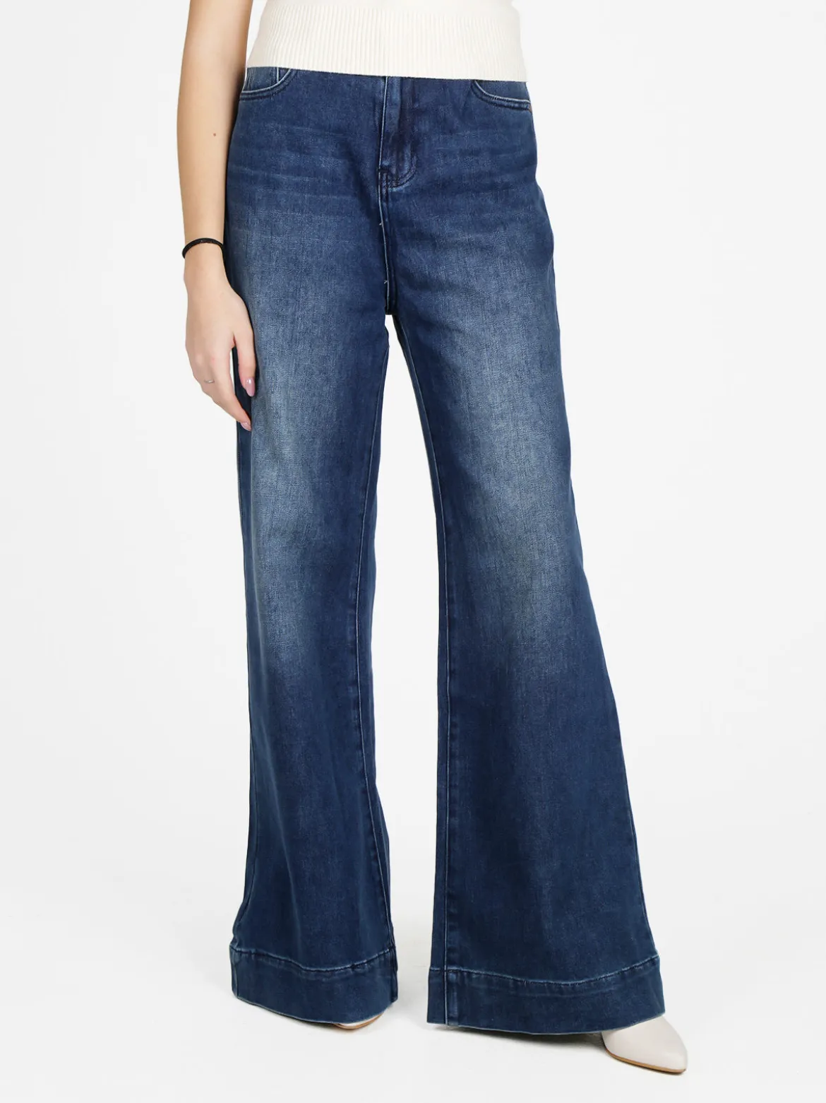 Vale Denim Jeans donna a vita alta con finale a zampa