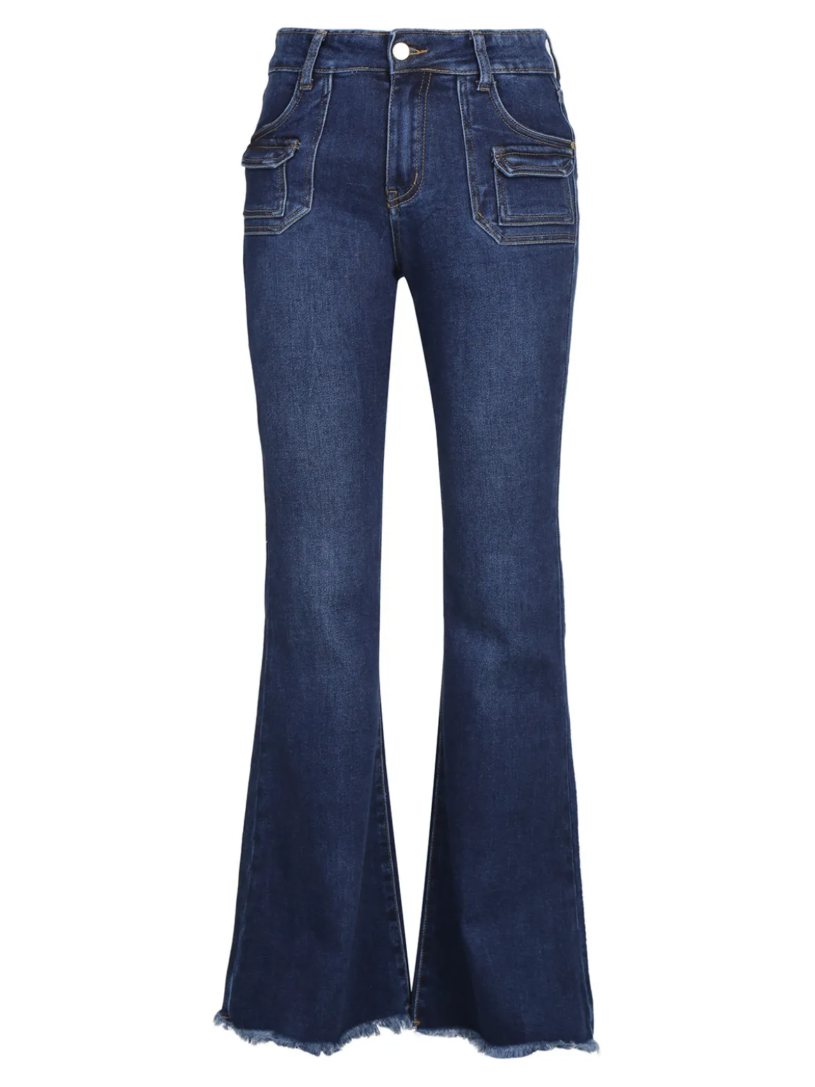 Vale Denim Jeans donna con tasche in vita e finale a zampa sfrangiato