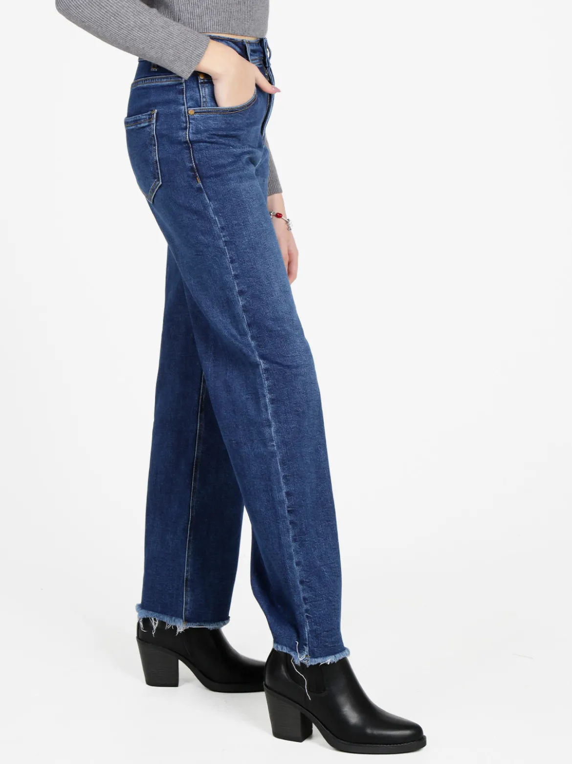 Vale Denim Jeans donna wide leg sfrangiati