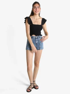 Vale Denim Shorts donna in jeans a vita alta