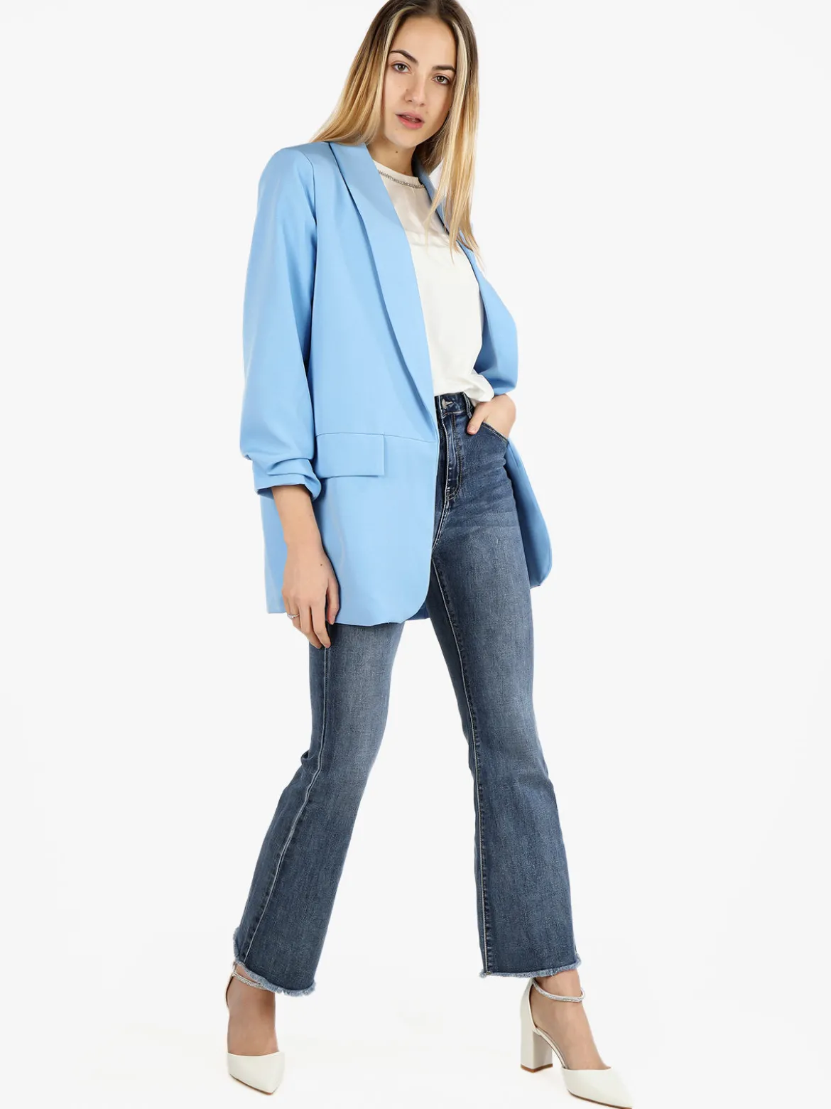 Vanita Blazer donna aperto con maniche arricciate