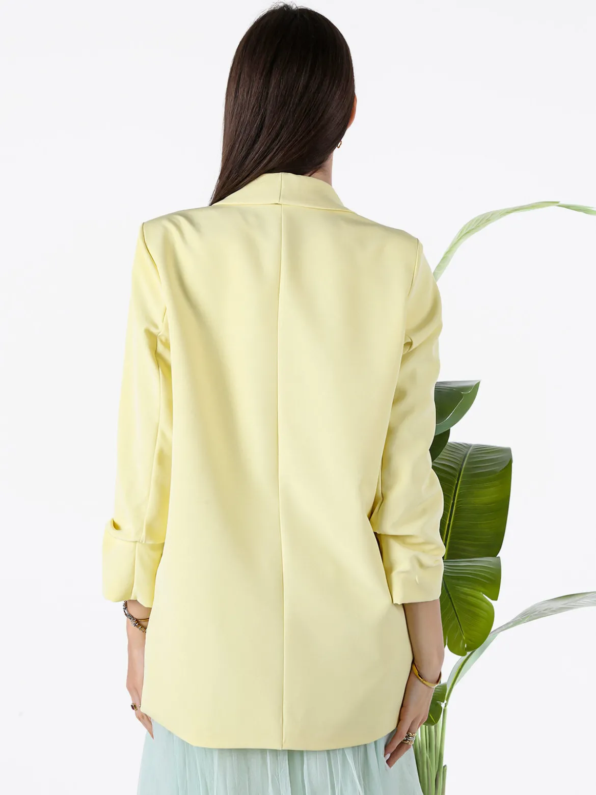 Vanita Blazer donna aperto con maniche arricciate - giallo