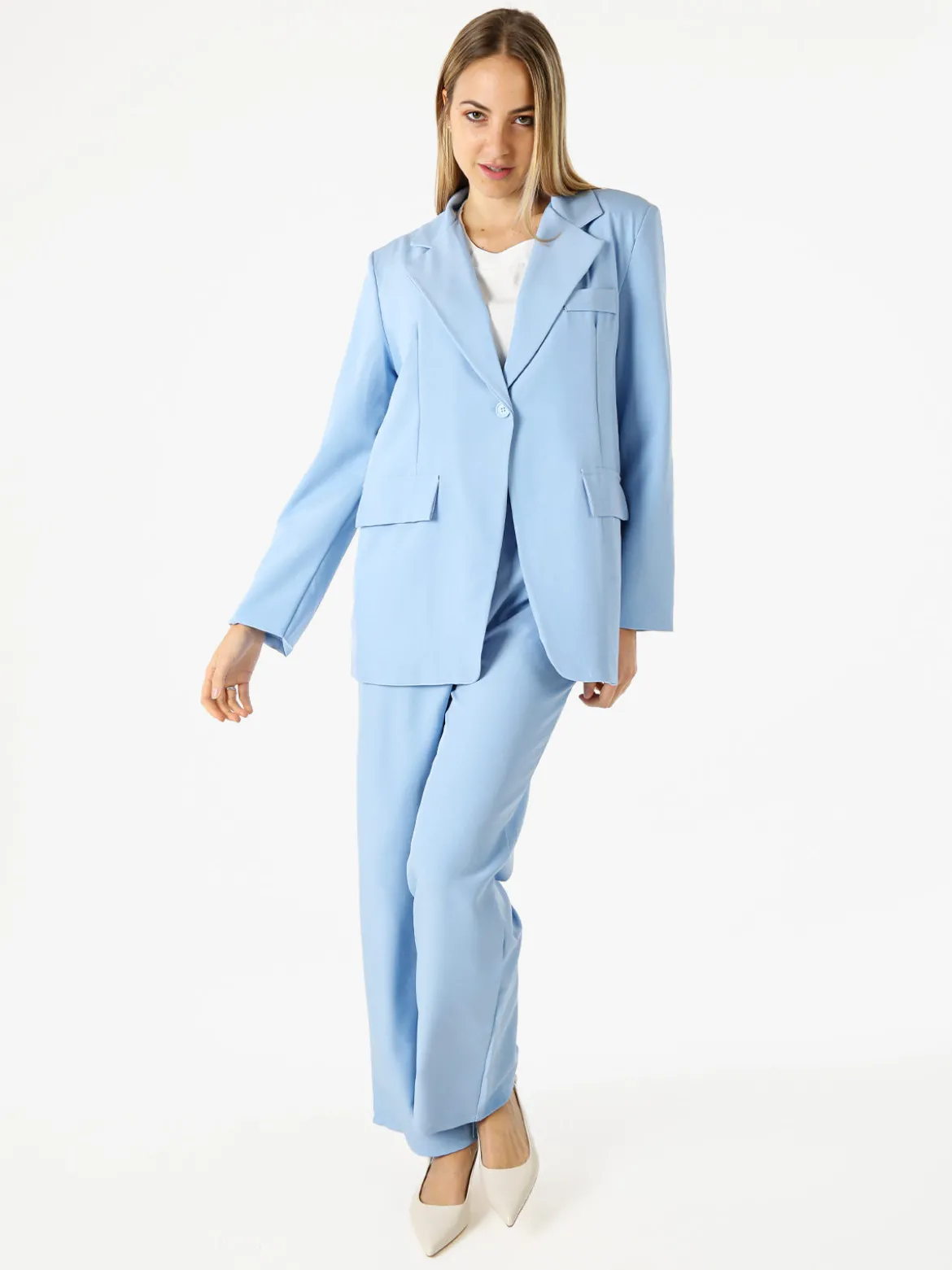 Vanita Blazer donna oversize con bottone - azzurro
