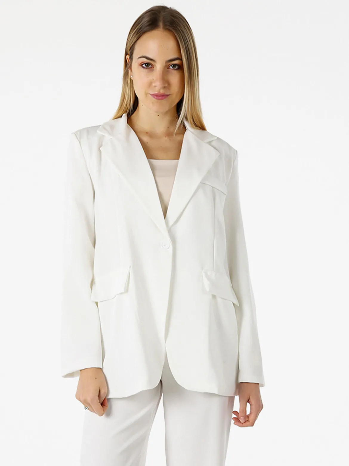 Vanita Blazer donna oversize con bottone - bianco