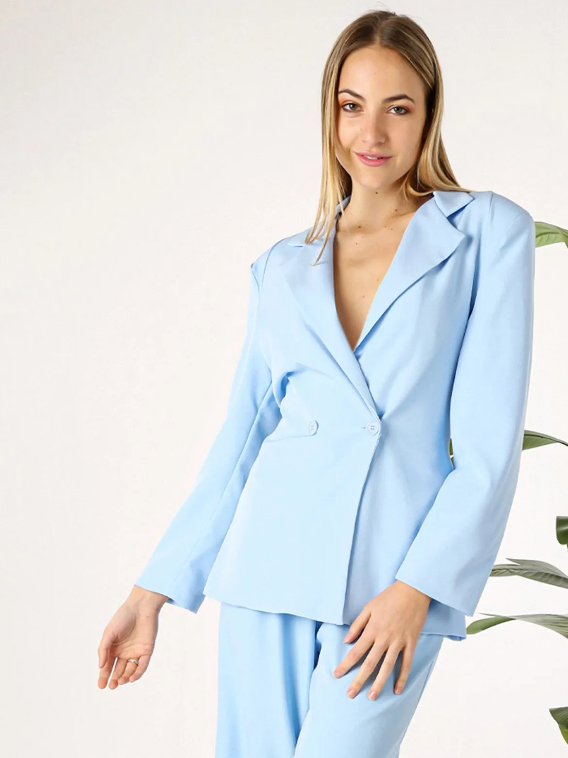 Vanita Blazer elegante da donna a doppiopetto con bottoni - azzurro
