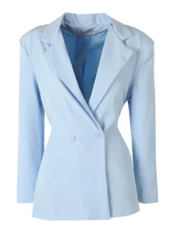 Vanita Blazer elegante da donna a doppiopetto con bottoni - azzurro