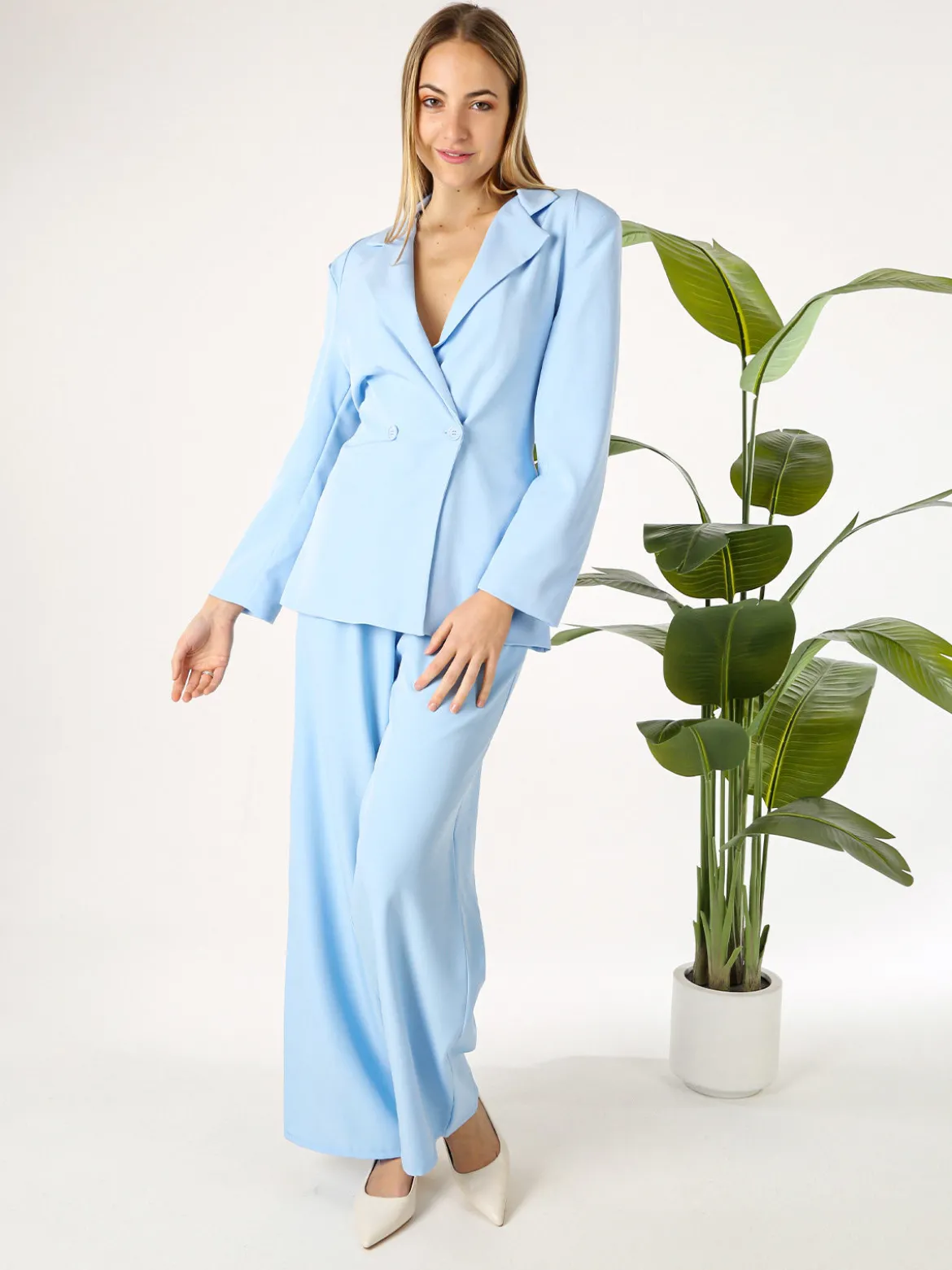 Vanita Blazer elegante da donna a doppiopetto con bottoni - azzurro