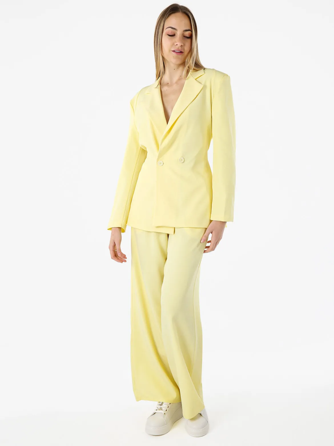 Vanita Blazer elegante da donna a doppiopetto con bottoni - giallo