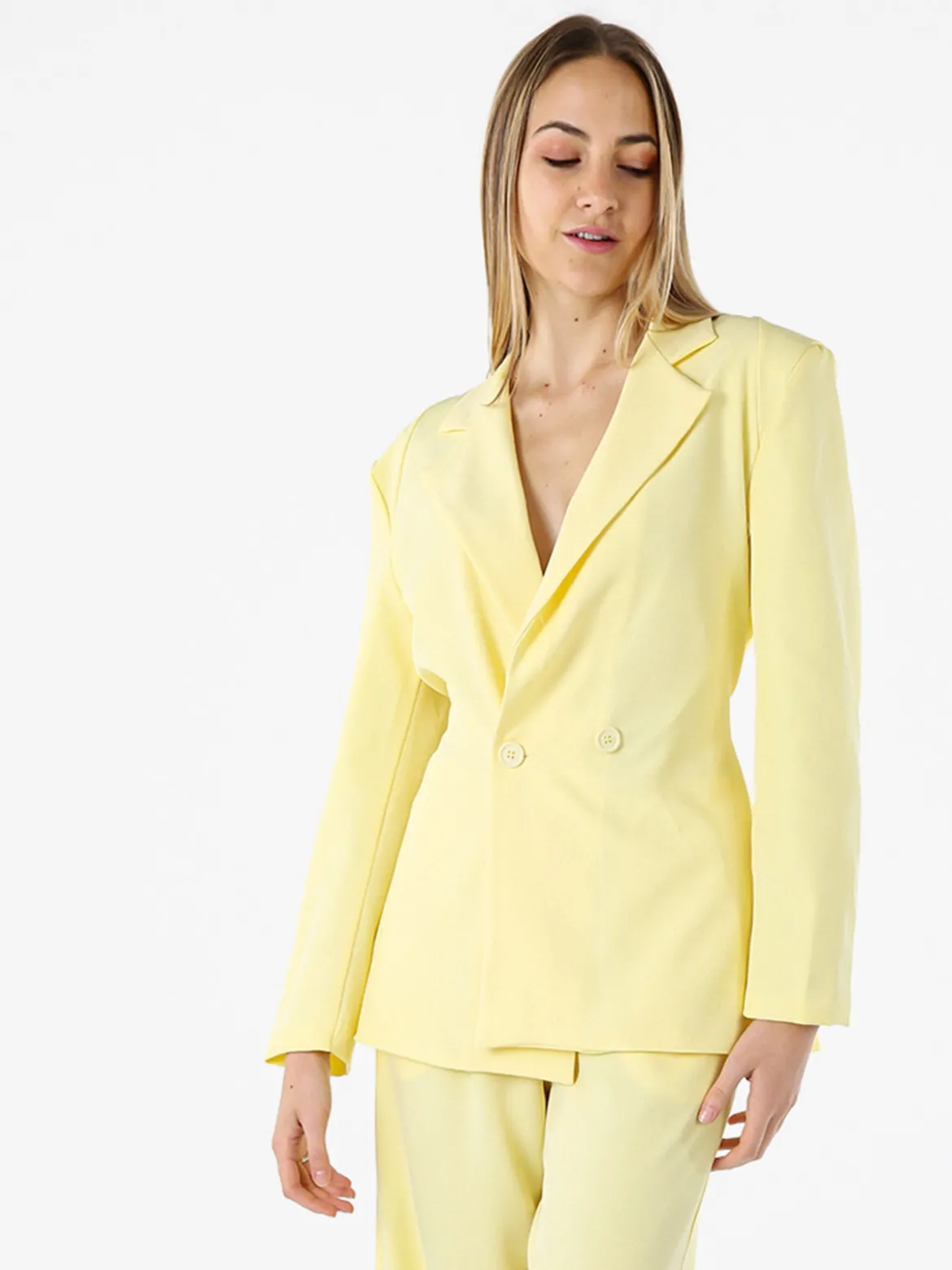 Vanita Blazer elegante da donna a doppiopetto con bottoni - giallo