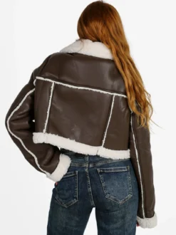 Vanita Giacca donna cropped pesante con pelliccia sintetica - moro