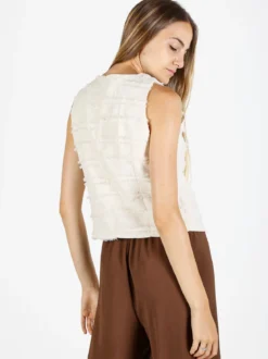 Vanita Gilet donna con dettagli sfrangiati - beige