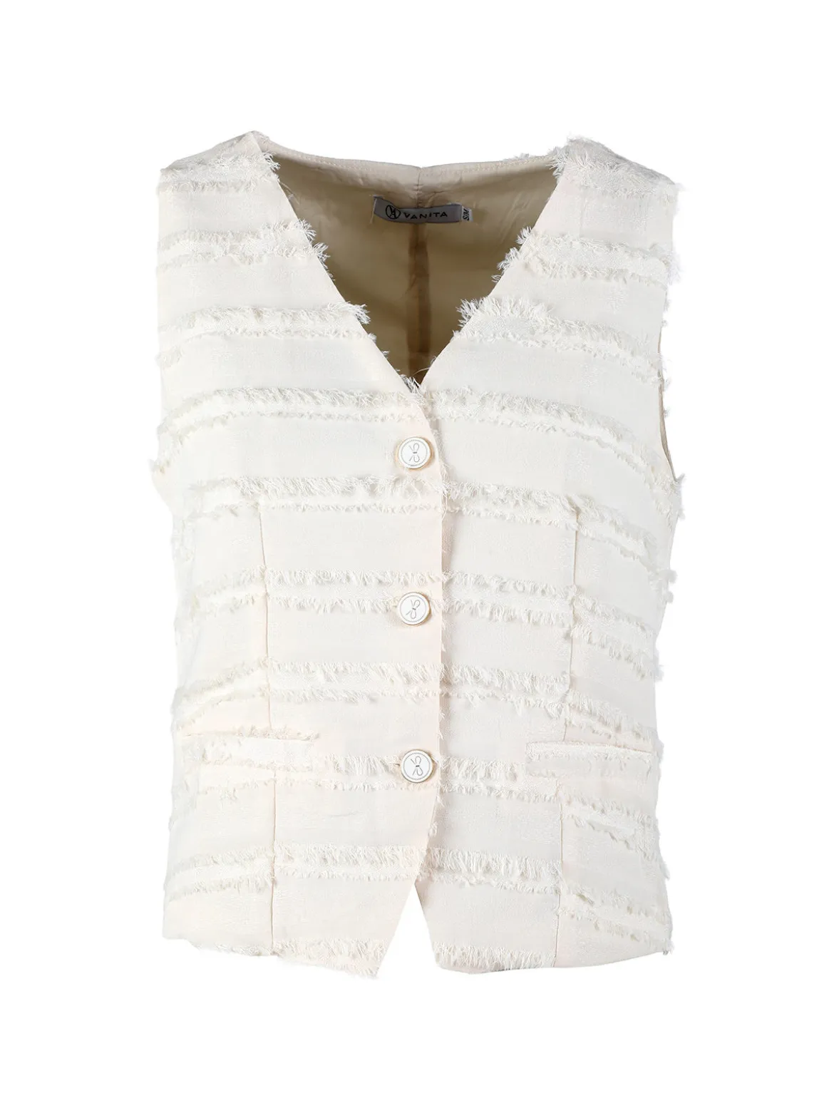 Vanita Gilet donna con dettagli sfrangiati - beige