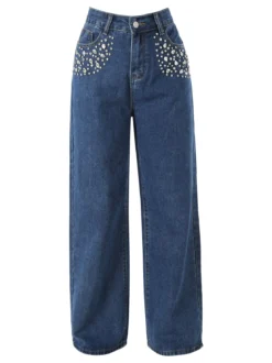 Vanita Jeans da donna a gamba larga con strass - jeans