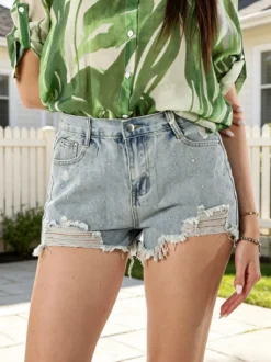 Vanita Shorts in jeans da donna con strappi e micro borchie - jeans