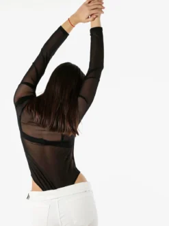 Vestella Top body donna elegante a maniche lunghe con inserti a rete - nero