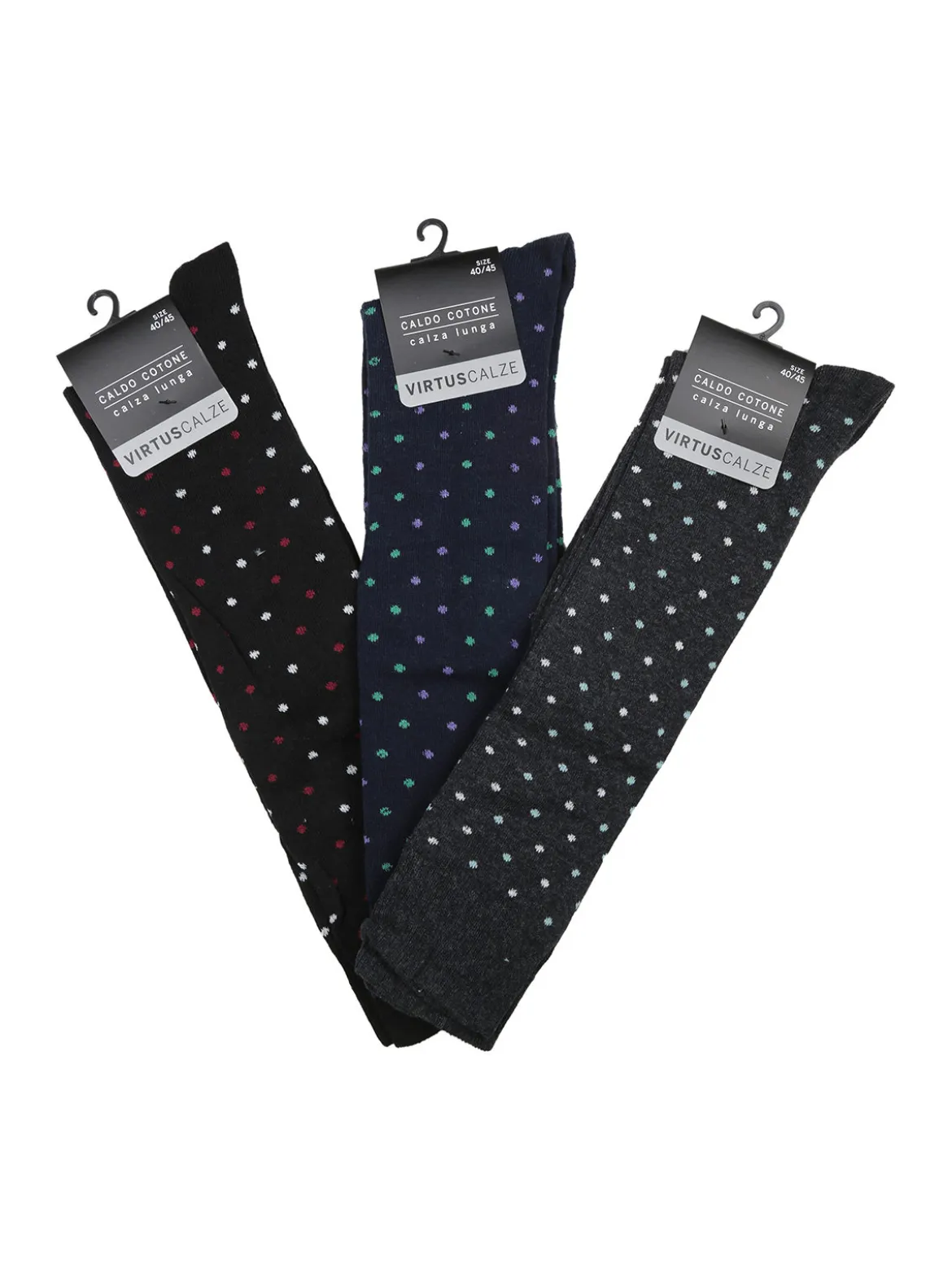 Virtus Calze lunghe uomo pois in caldo cotone. Confezione 3 paia