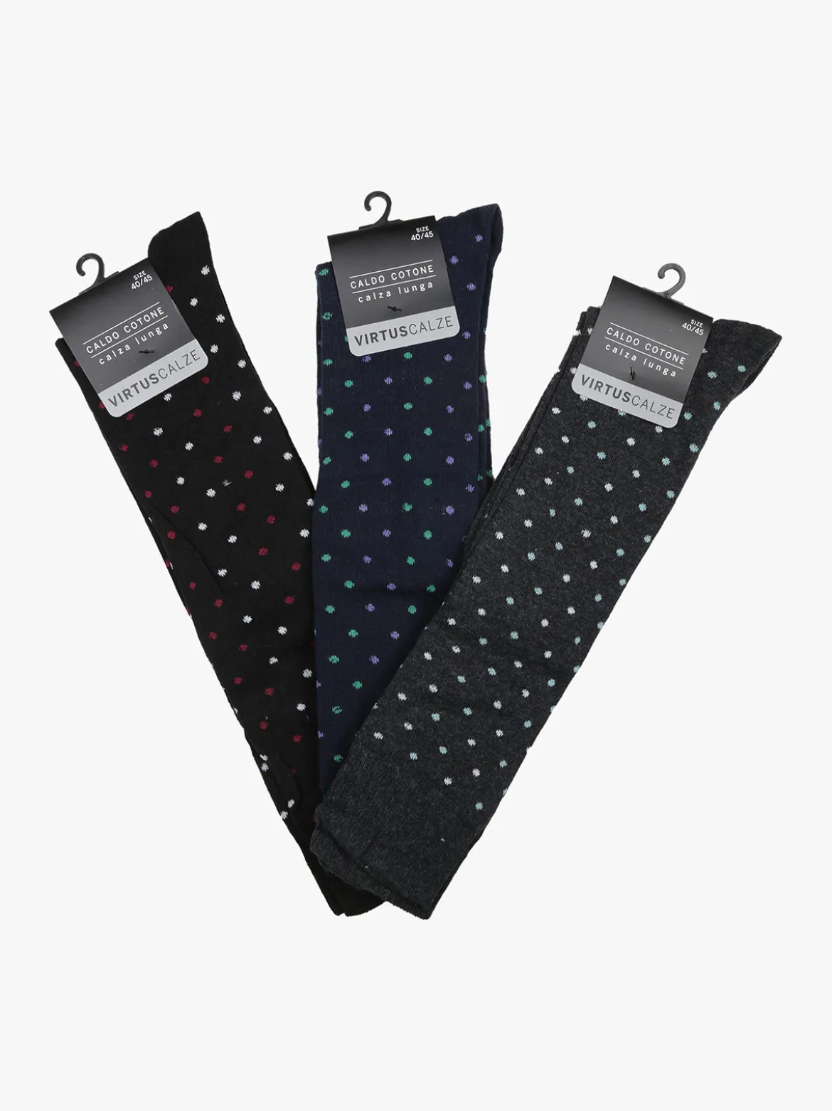 Virtus Calze lunghe uomo pois in caldo cotone. Confezione 3 paia