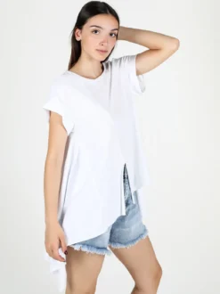Wendy Trendy Maxi t-shirt donna asimmetrica in cotone