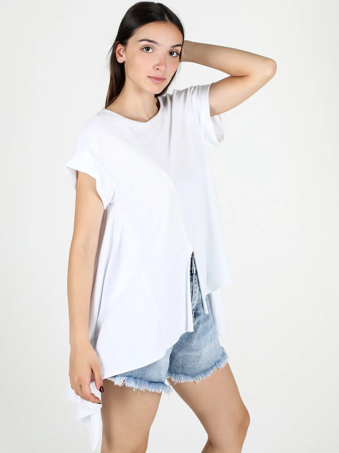 Wendy Trendy Maxi t-shirt donna asimmetrica in cotone