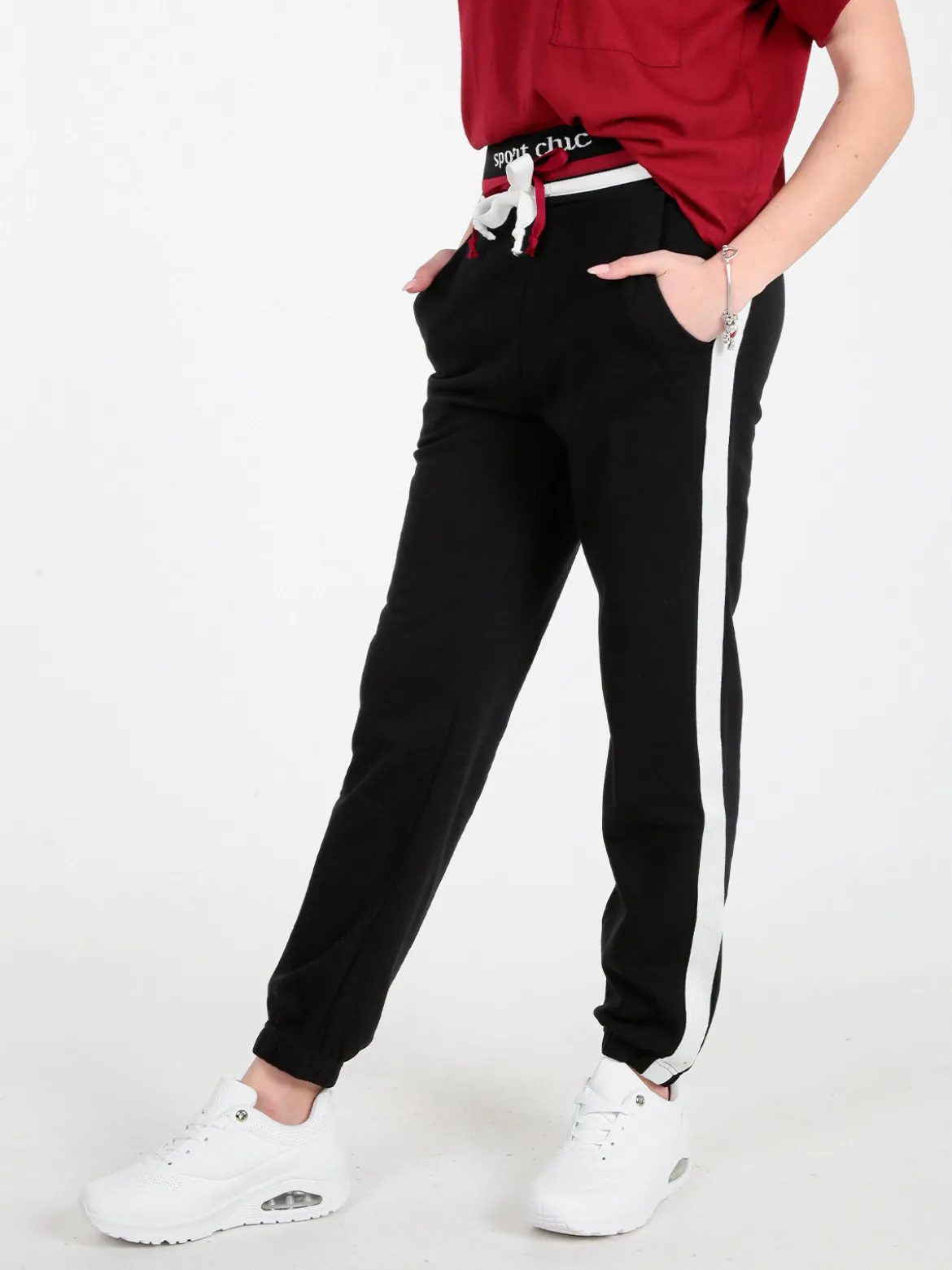 Wit Girl Pantaloni tuta da donna con coulisse e polsini
