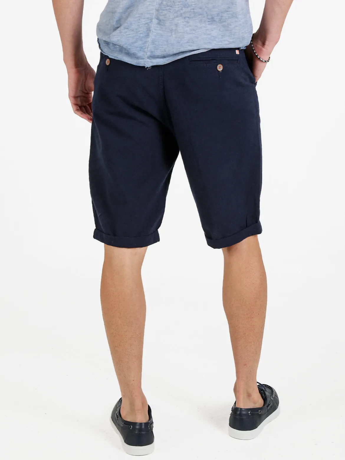 X-Cape Bermuda uomo in misto lino e cotone - blu scuro