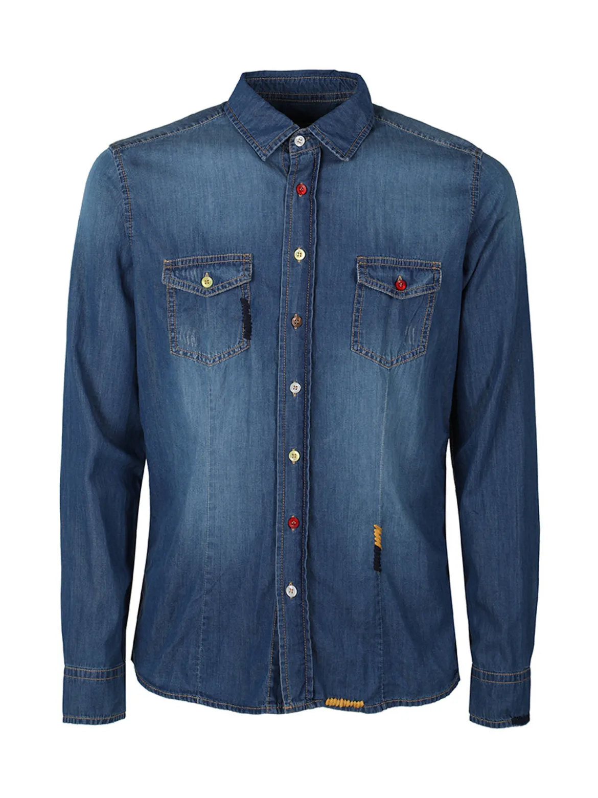 X-Cape Camicia in jeans da uomo con bottoni colorati