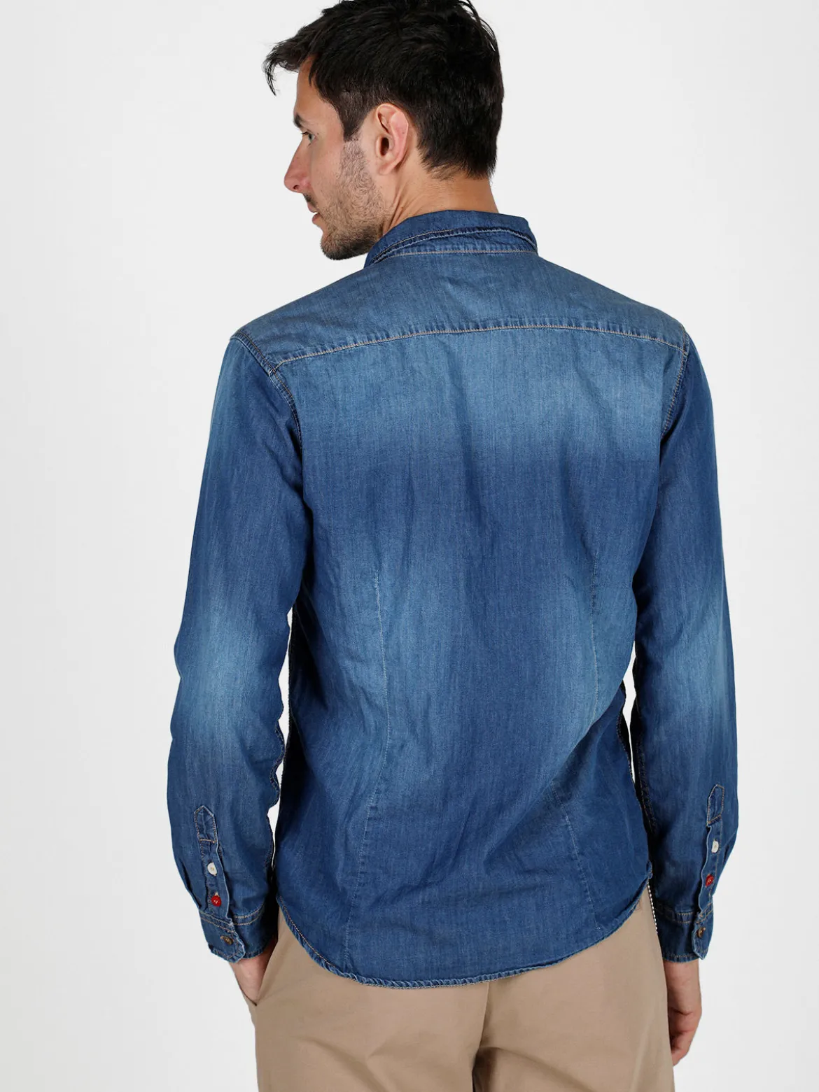 X-Cape Camicia in jeans da uomo con bottoni colorati