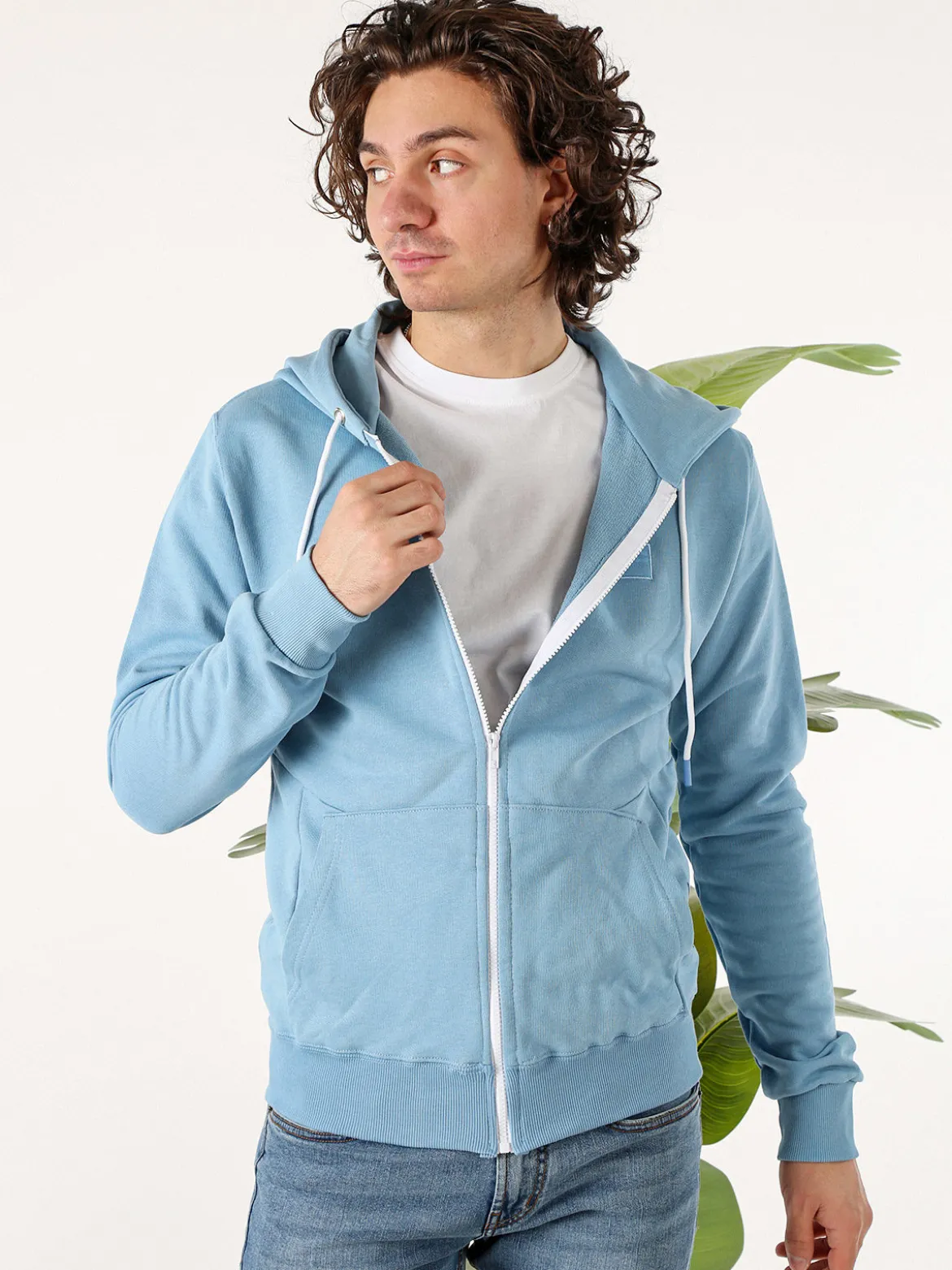 X-Cape Felpa da uomo in cotone con cappuccio e zip - azzurro
