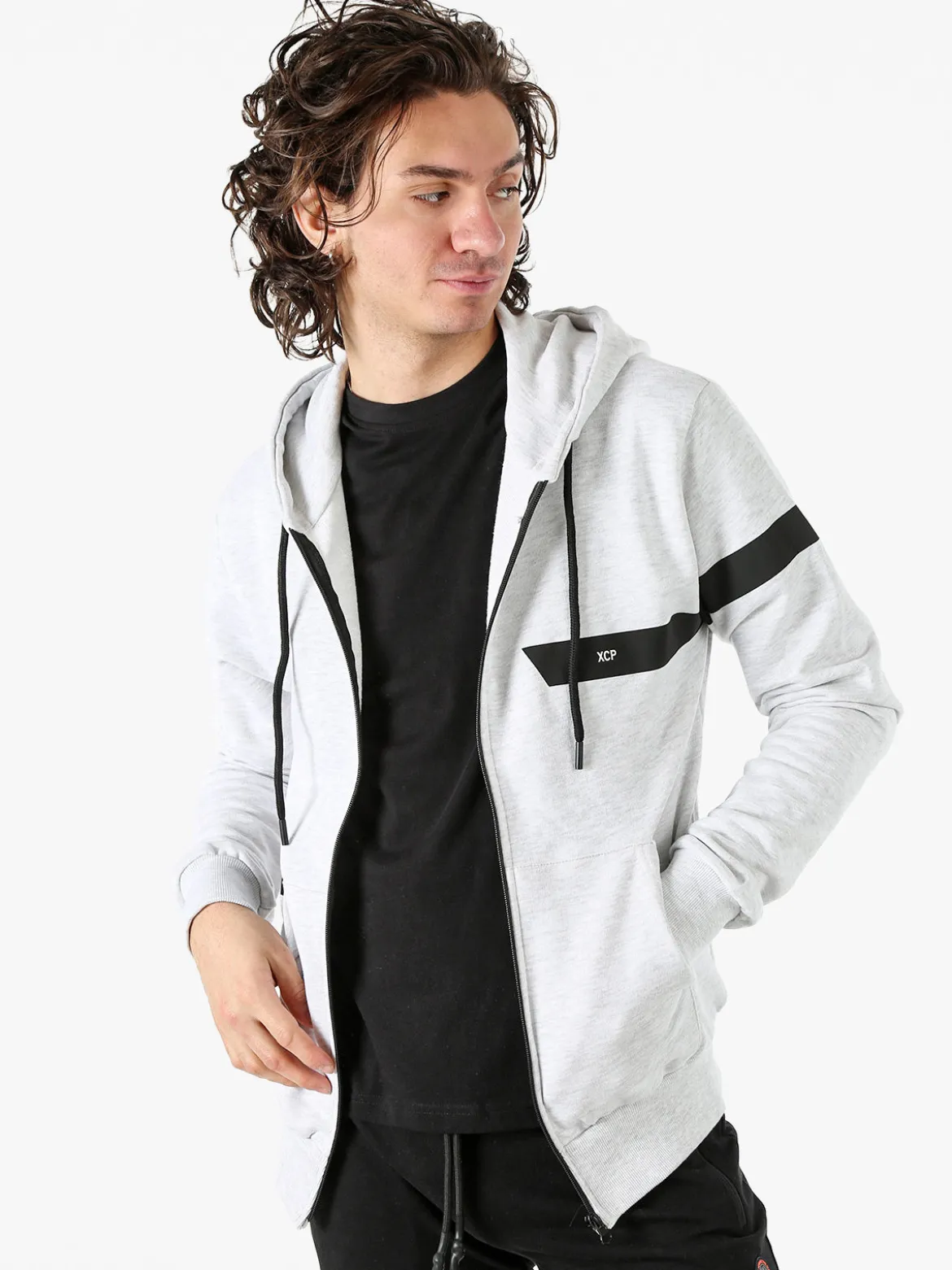 X-Cape Felpa da uomo in cotone con cappuccio e zip - grigio chiaro