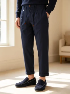 X-Cape Pantaloni da uomo in cotone tecnico con coulisse - blu scuro