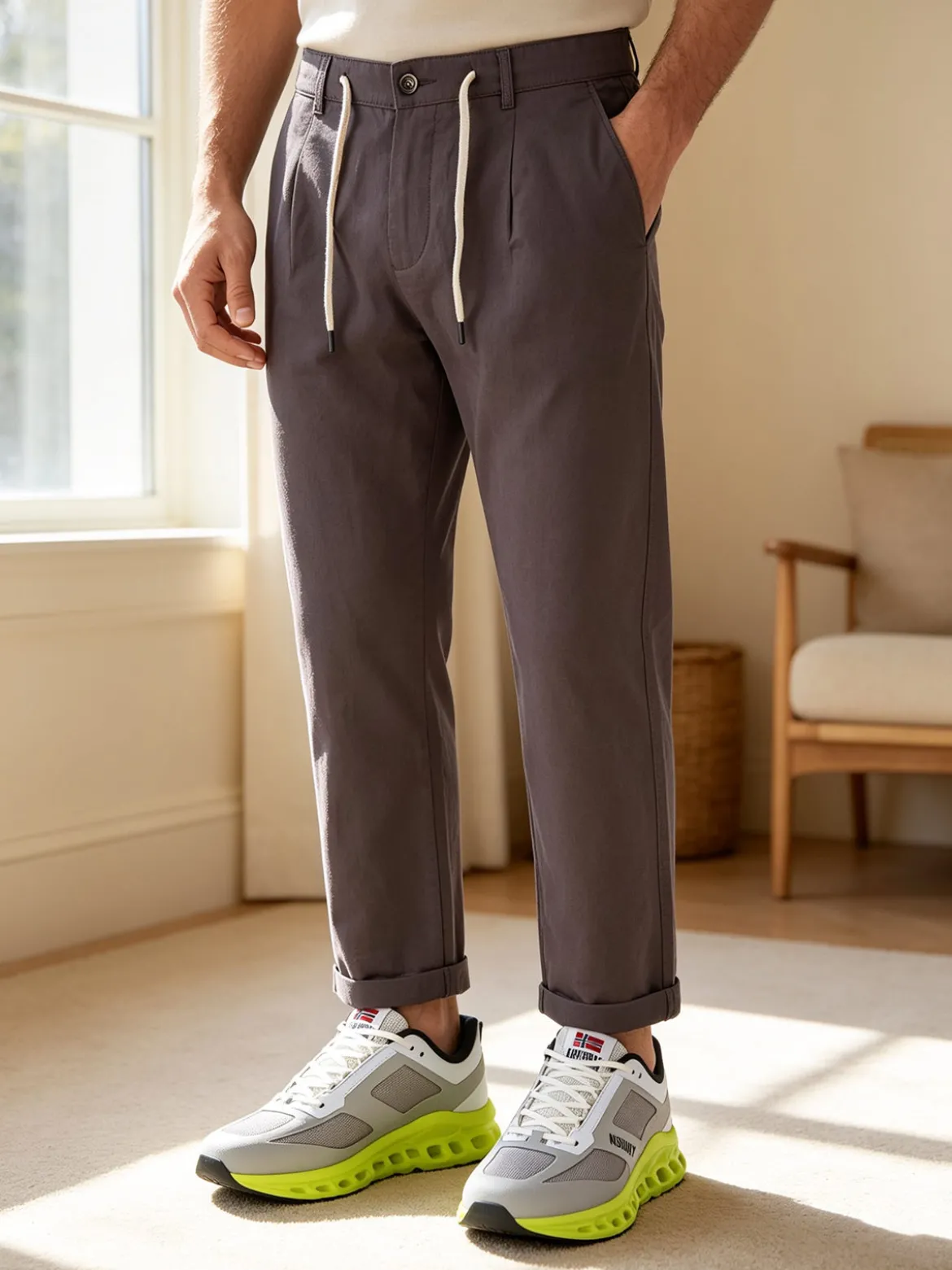 X-Cape Pantaloni da uomo in misto lino e cotone - taupe