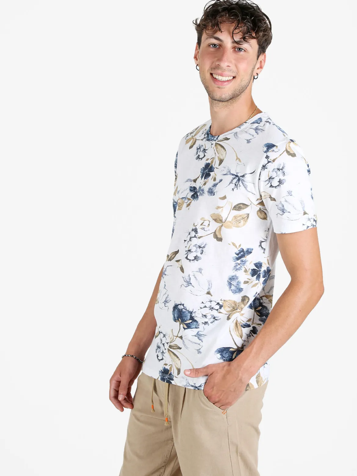 X-Cape T-shirt uomo floreale in cotone - bianco