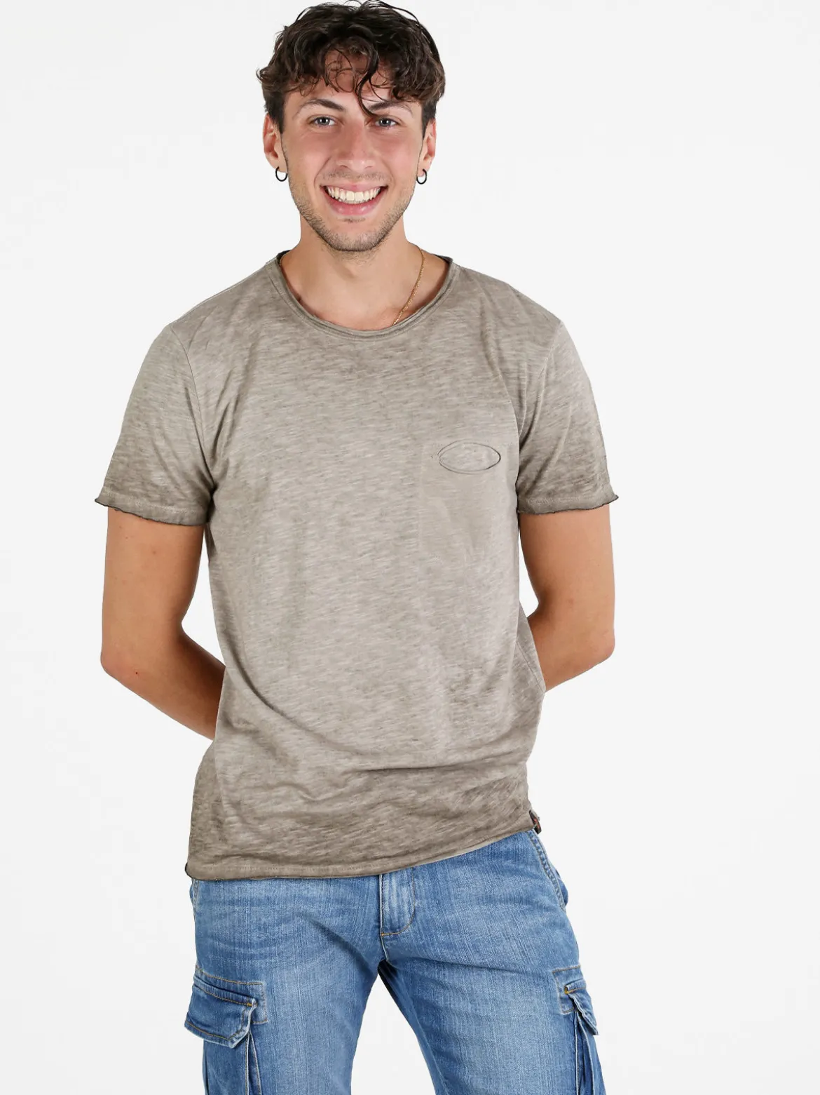 X-Cape T-shirt uomo in cotone con taschino - fango