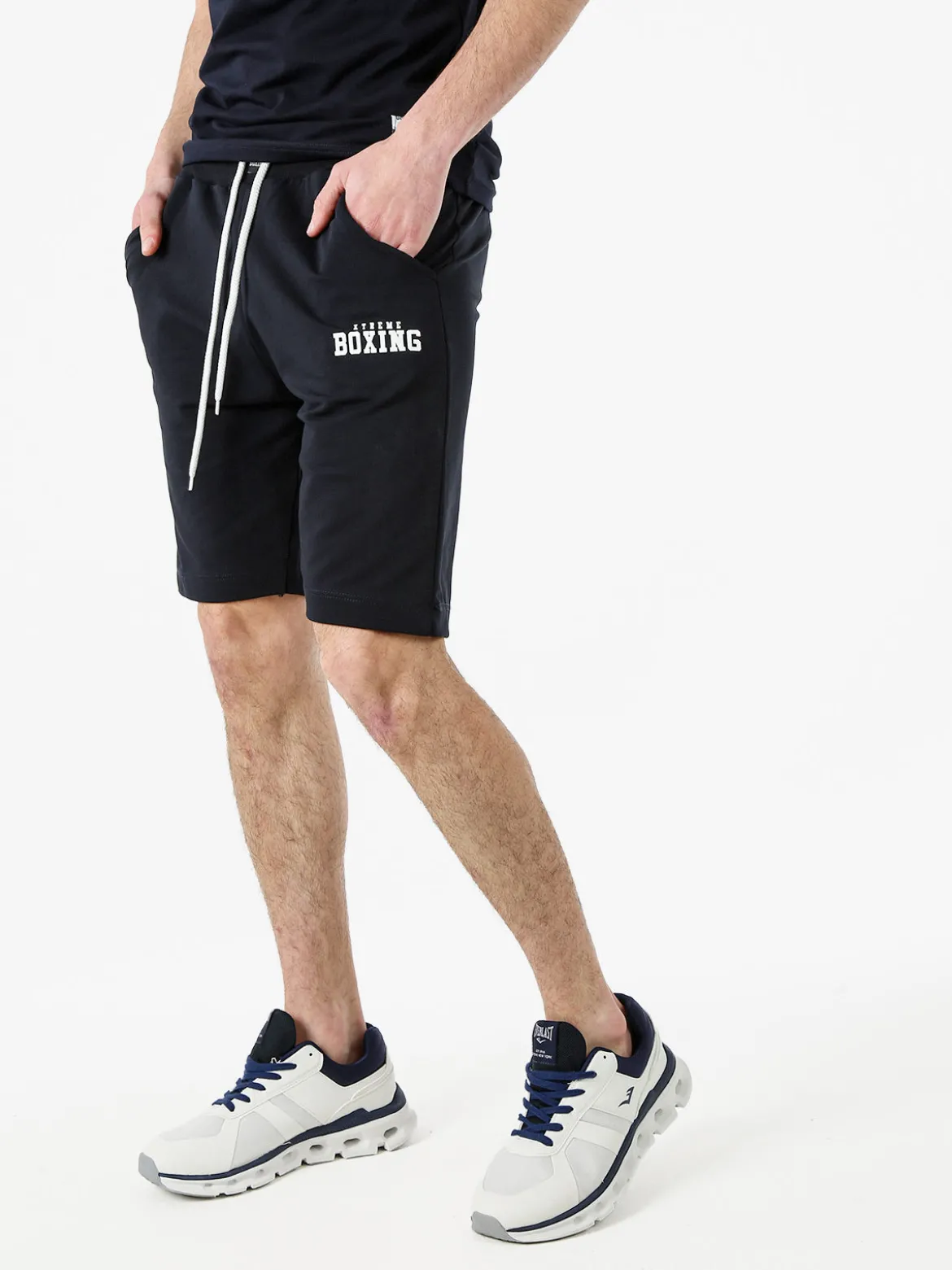 Xtreme Boxing Bermuda da uomo in cotone con coulisse e logo - blu scuro