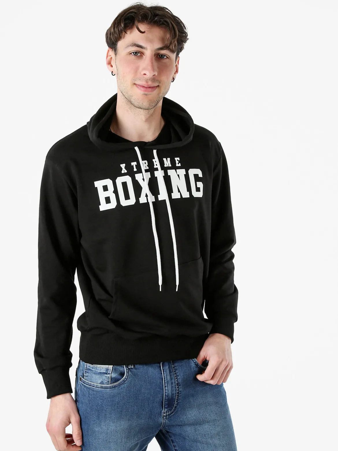 Xtreme Boxing Felpa da uomo in cotone con cappuccio e logo - nero