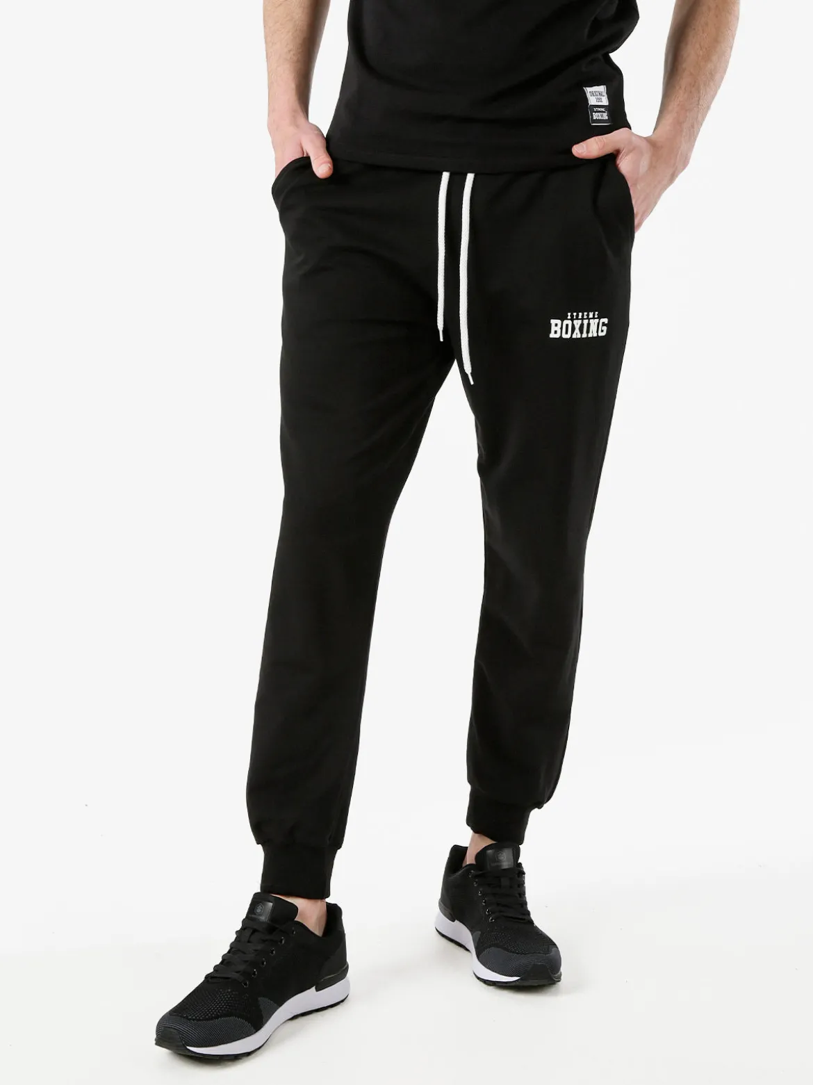 Xtreme Boxing Pantaloni sportivi da uomo in cotone con coulisse e polsini - nero