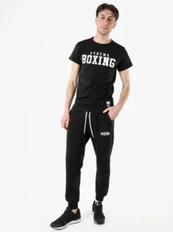 Xtreme Boxing Pantaloni sportivi da uomo in cotone con coulisse e polsini - nero